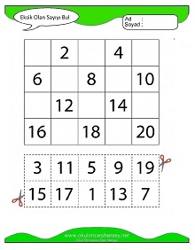 Eksik Sayıyı Bul Çalışma Sayfaları